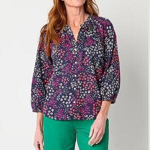 NWT St. John's Bay Womens Split Crew Neck 3/4 Sleeve Blouse Size XL